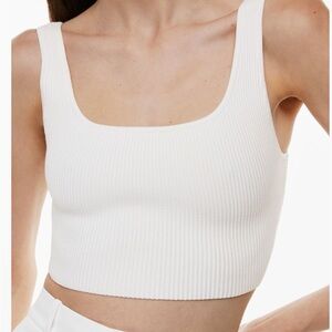 Babaton White Ribbed Square-Neck Crop Top xs
